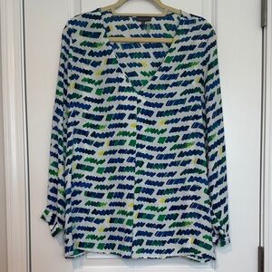 Vince Camuto Abstract V-Neck Blouse - Blue, Green, Yellow